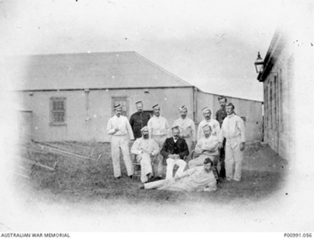 1894. Officers of 2nd Garrison Division at the short course of the NSW school of gunnery at South Head. Major Bridges is seated in the centre.