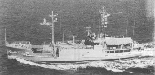 During crew training for her intelligence mission, the Pueblo by now sporting hull nunber AGER-2 but still no guns topside, thus no battle problem for her men