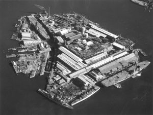 A very busy Cockatoo Island in 1969